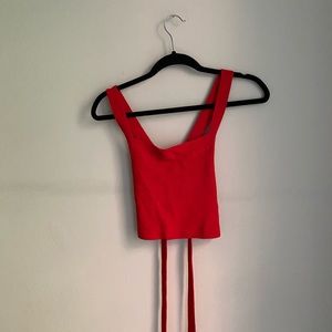 Aritzia Red Woven Crop Top with Tie Back